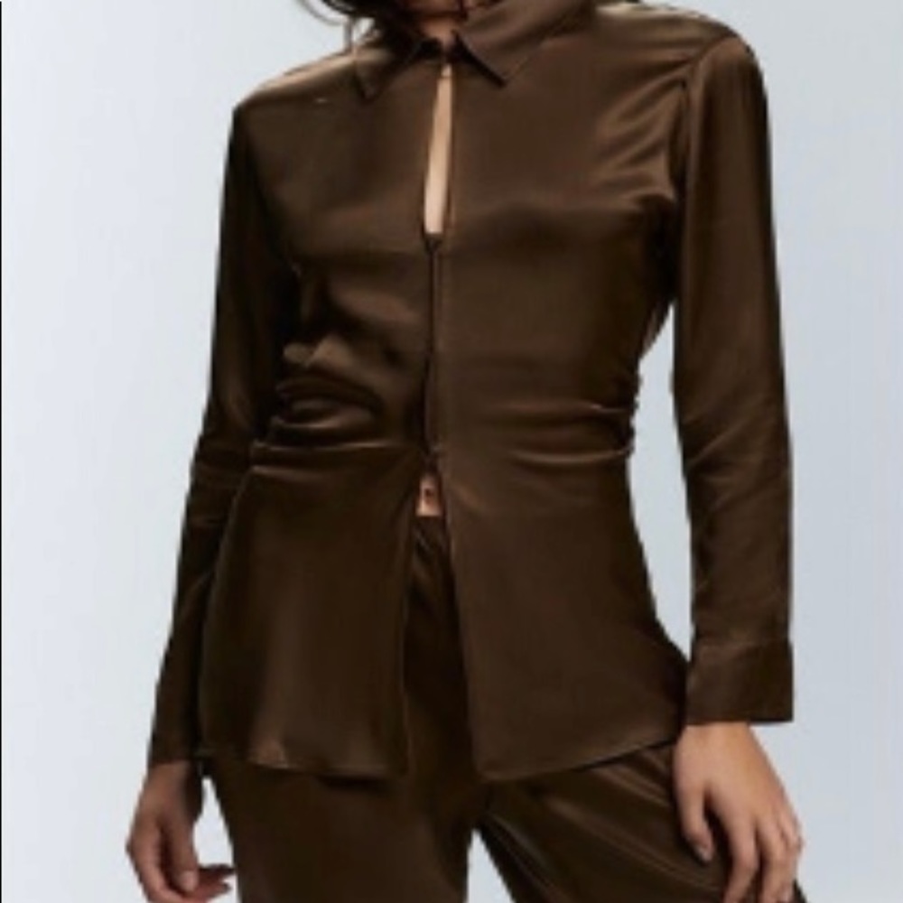 Zara Chocolate Brown Satin Shirt